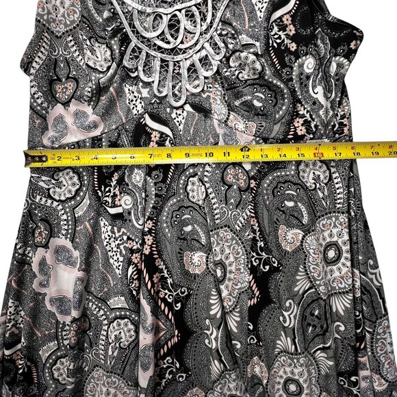 World Unity Sleeveless Paisley Maxi Dress Embroidery Gray Green Flowy Gypsy - Picture 11 of 12